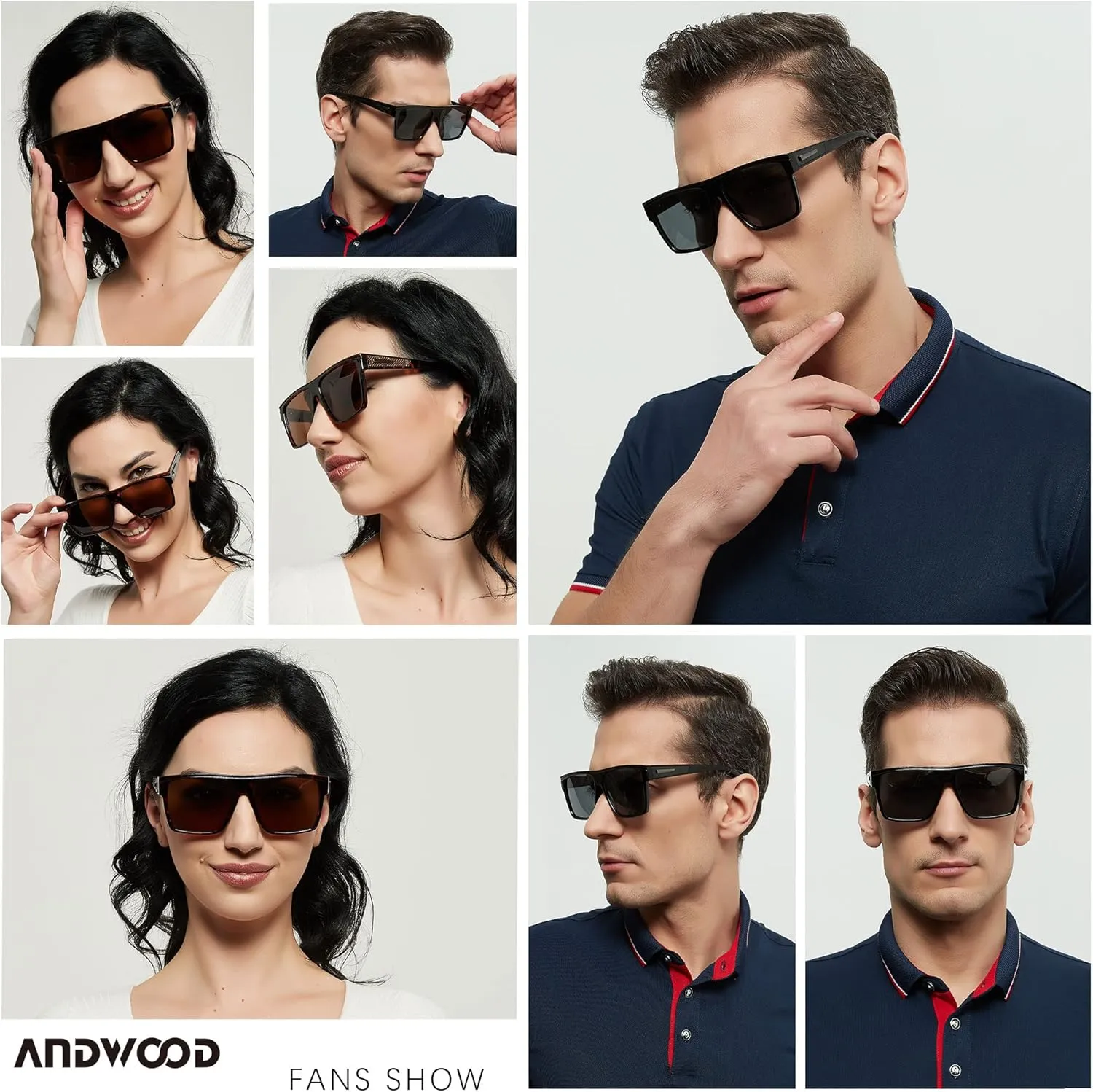 ANDWOOD Square Polarized Sunglasses For Men Women UV Protection Oversized Flat Top Big Shades Fashion Driving Sun glasses