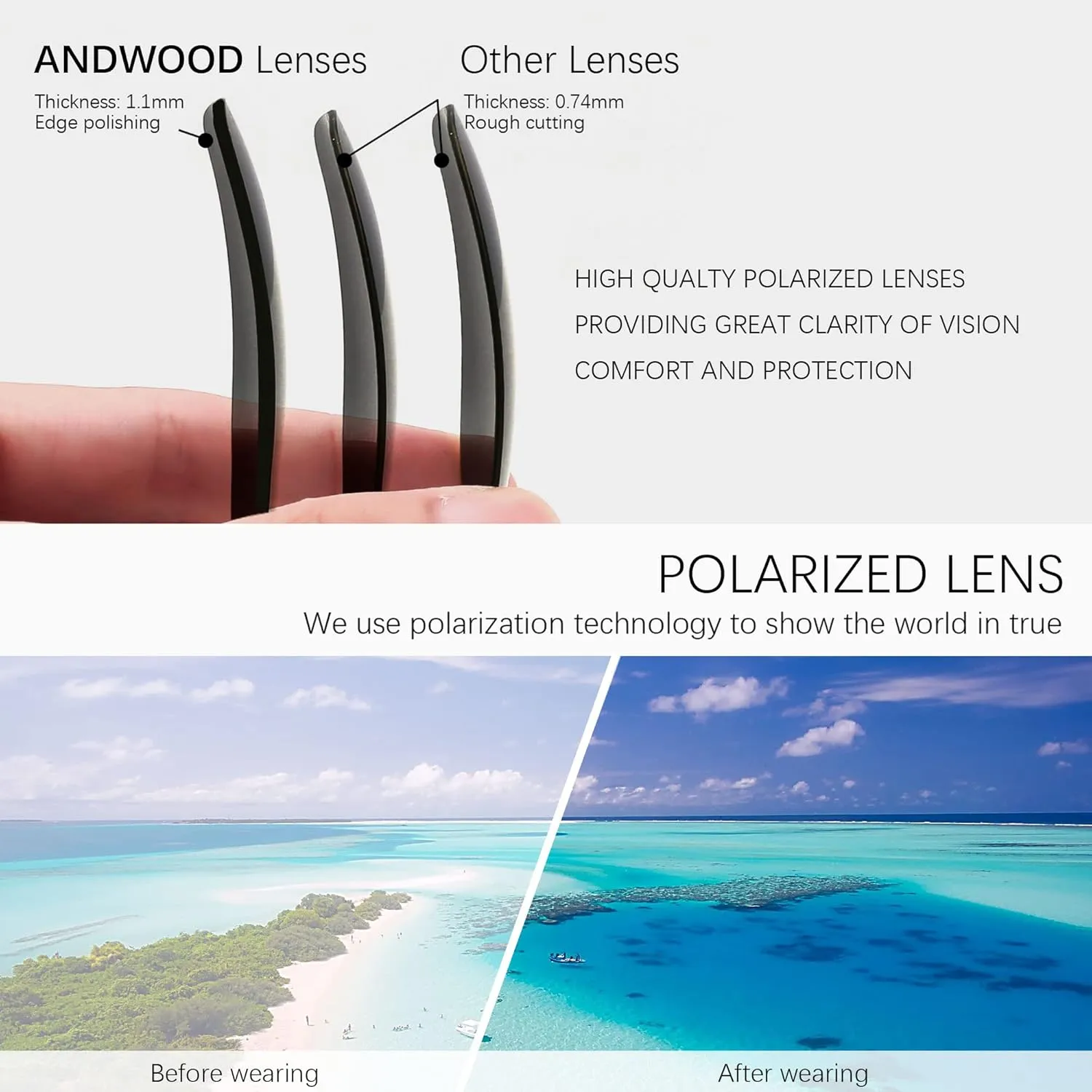 ANDWOOD Square Polarized Sunglasses For Men Women UV Protection Oversized Flat Top Big Shades Fashion Driving Sun glasses