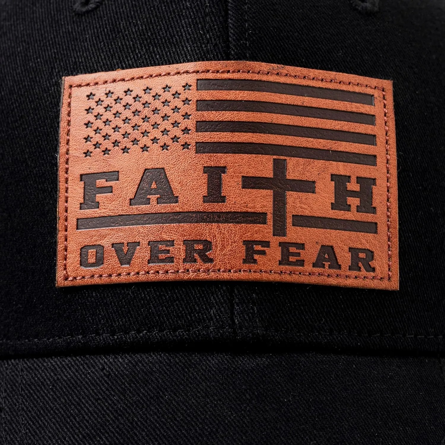 Christian US Flag Hat for Men Women, Faith Over Fear Cross Hat, Jesus USA Flag Leather Patch Adjustable Baseball Cap