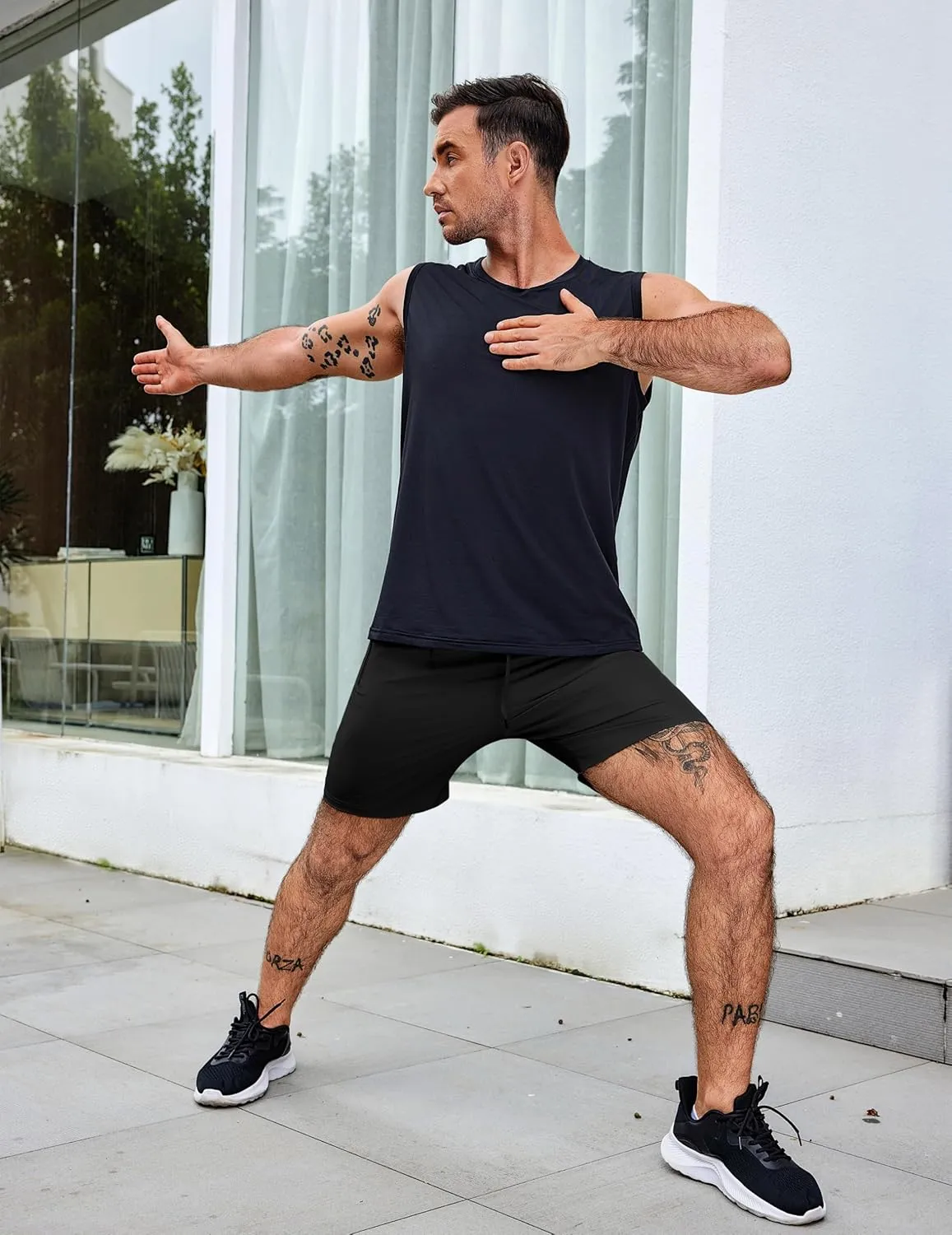 COOFANDY Men's 2 Pack Workout Gym Shorts 7 Inch / 5 Inch Athletic Shorts Lightweight Casual Jogger Short with Zipper Pockets