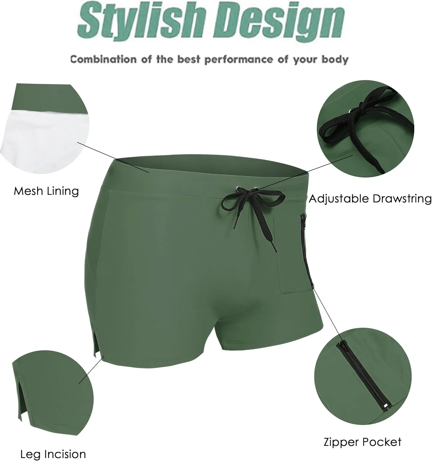 COOFANDY Mens Swim Trunks Swimwear Bathing Suit Swim Brief Square Leg Board Short S-3XL