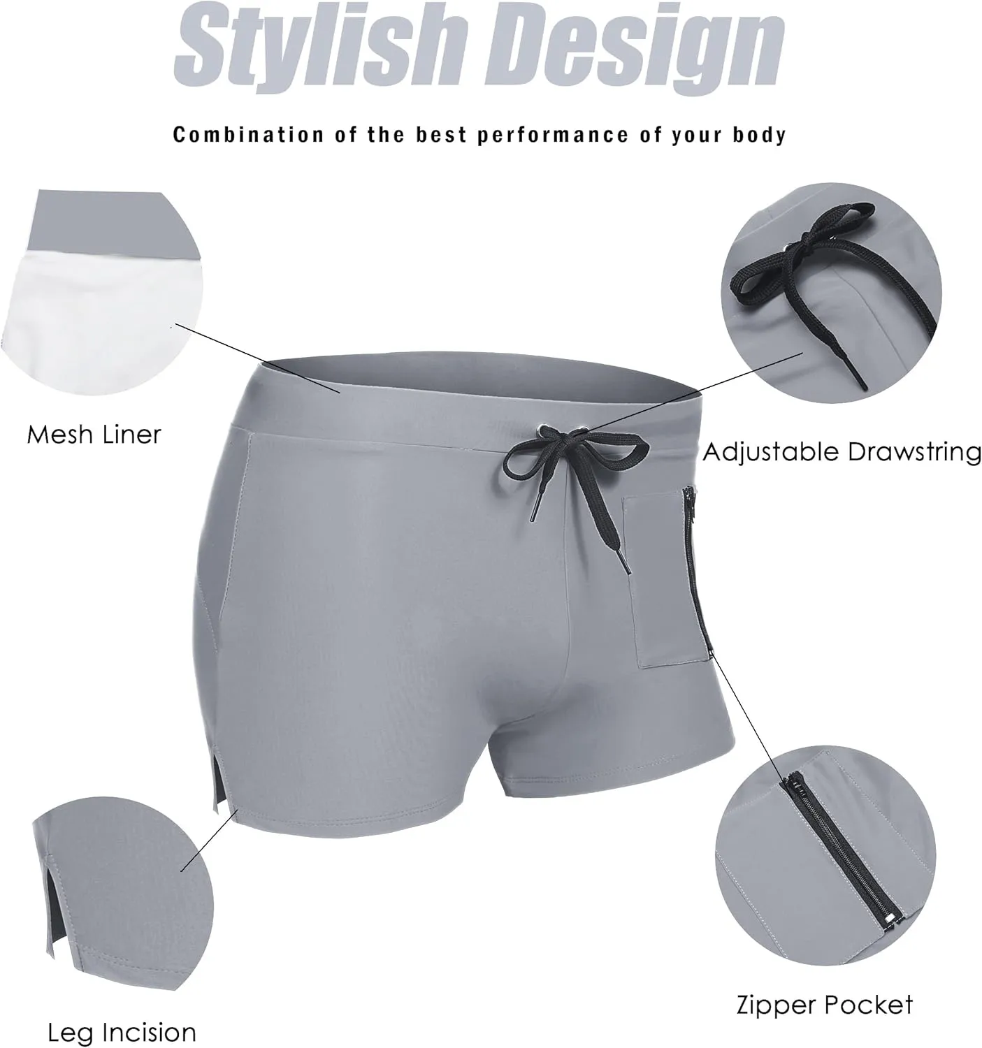 COOFANDY Mens Swim Trunks Swimwear Bathing Suit Swim Brief Square Leg Board Short S-3XL