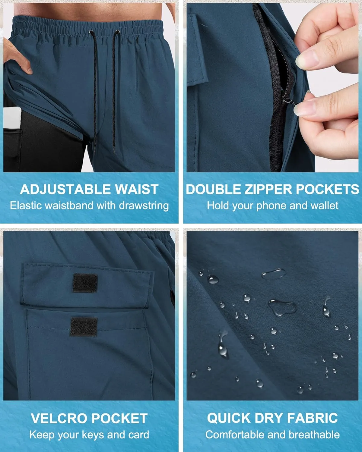 Fasker Mens Swim Trunks with Compression Liner 7" Inseam Quick Dry Bathing Suit Beach Shorts Swimming Trunks with Pockets