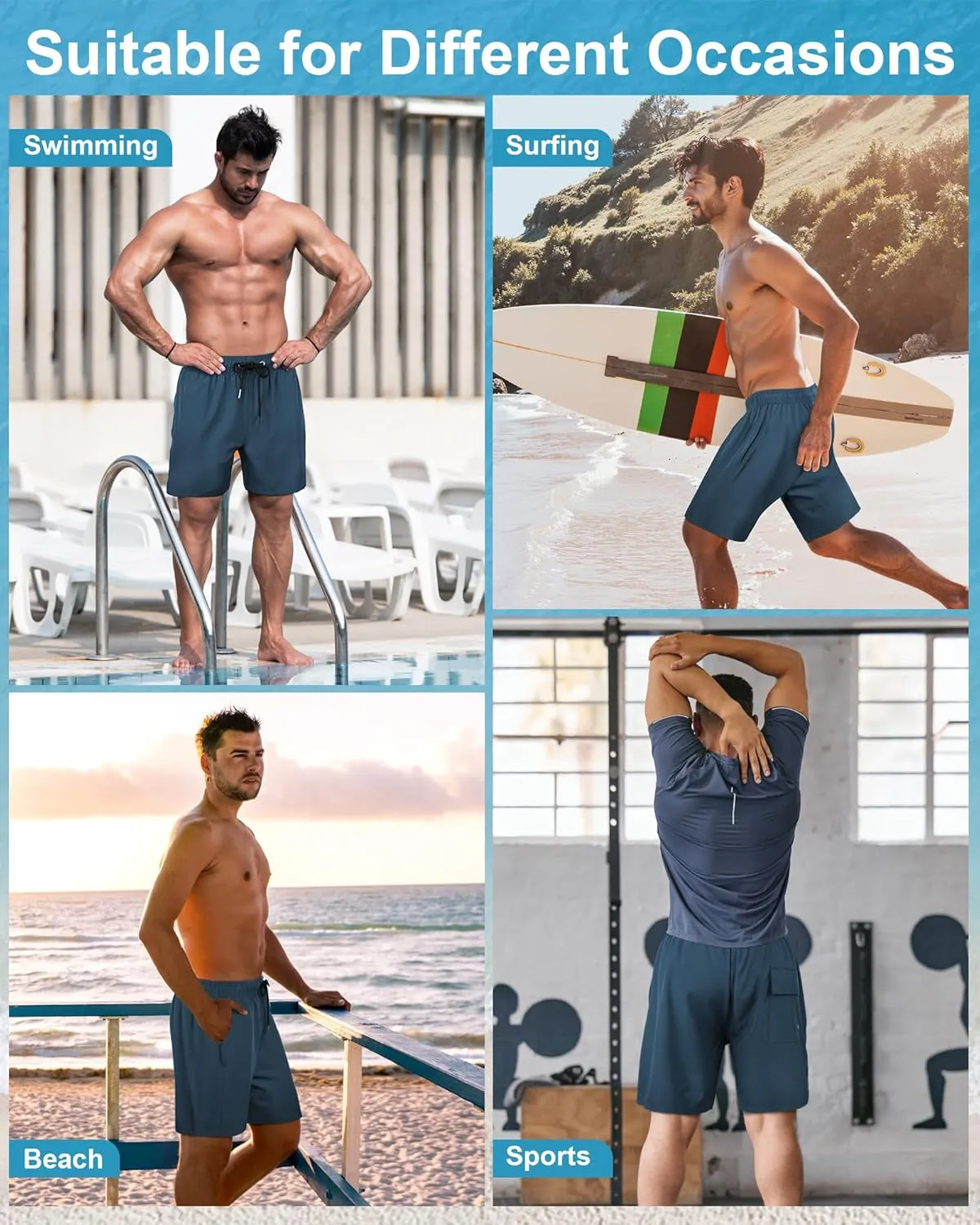 Fasker Mens Swim Trunks with Compression Liner 7" Inseam Quick Dry Bathing Suit Beach Shorts Swimming Trunks with Pockets