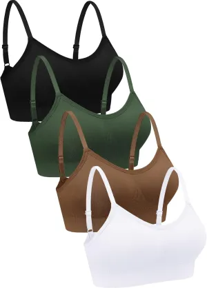 Geyoga 4 Pieces Neck Bralettes Wireless Cami Bra Tank Top Sports Bra for Women Girls
