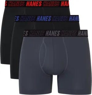Hanes Men's Moves Performance Boxer Brief, Total Support Pouch, Regular/Trunk/Long Leg, 3-Pack, 8"