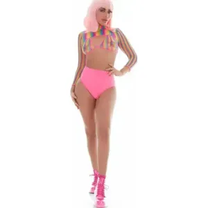 Rainbow Shrug Bikini Top Hot Pants Net Set incl Pasties