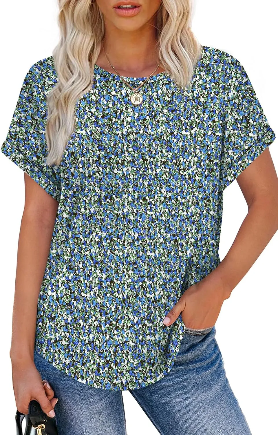 WEESO Womens T Shirts Crew Neck Rolled Short Sleeve Basic Summer Tops 2025 Casual Tees Curved Hem